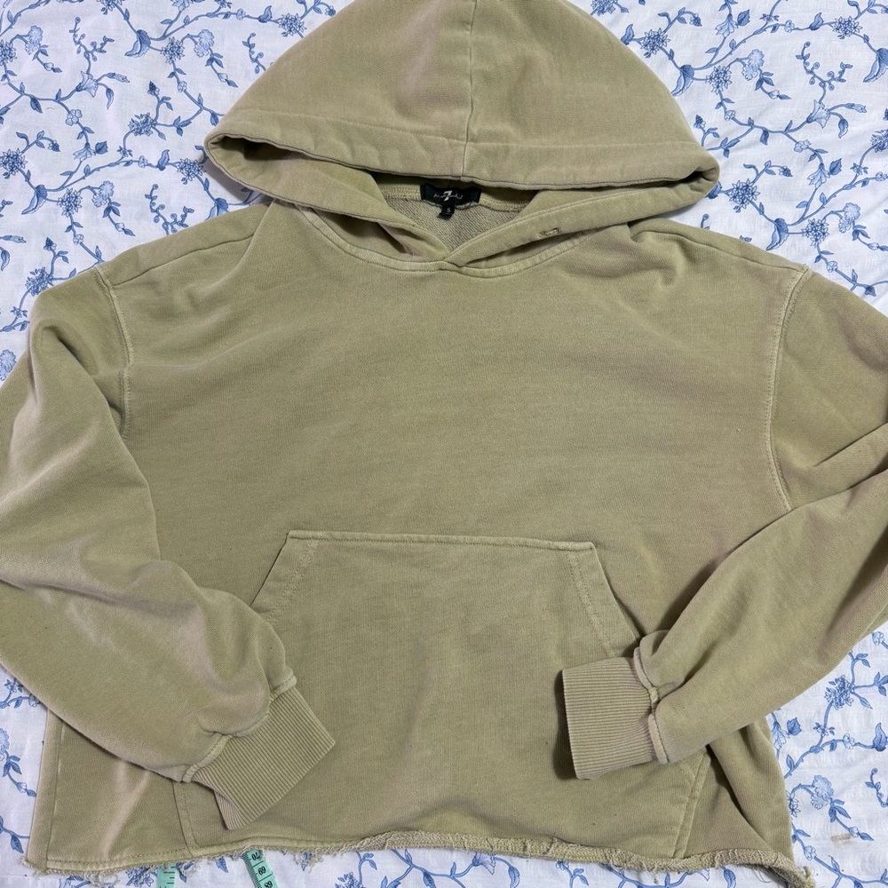 7 For All Mankind Khaki Green Cropped Hoodie